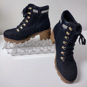 Blue Denim Ankle Top Bootie Shoes (Size 12W)